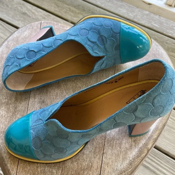 John Fluevog Shoes Attic Iris Patent Toe Pump in Blue Leather Women's Size 6-6.5 - Picture 12 of 16
